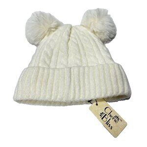Women's Cozy Winter Hat with Double Pom Poms, Cream White, Soft Cozy Lining -New